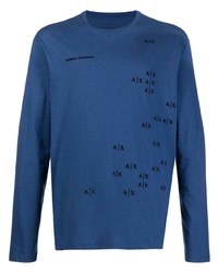 dunkelblaues bedrucktes Langarmshirt von Armani Exchange
