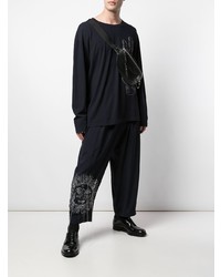 dunkelblaues bedrucktes Langarmshirt von Yohji Yamamoto