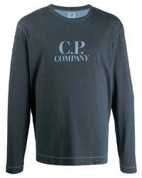 dunkelblaues bedrucktes Langarmshirt von CP Company