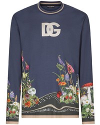 dunkelblaues bedrucktes Langarmshirt von Dolce & Gabbana