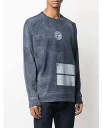 dunkelblaues bedrucktes Langarmshirt von Stone Island