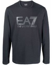 dunkelblaues bedrucktes Langarmshirt von Ea7 Emporio Armani