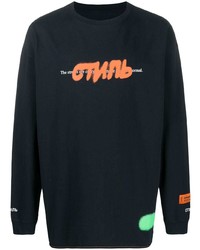 dunkelblaues bedrucktes Langarmshirt von Heron Preston