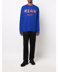 dunkelblaues bedrucktes Langarmshirt von MSGM