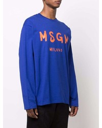 dunkelblaues bedrucktes Langarmshirt von MSGM