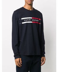 dunkelblaues bedrucktes Langarmshirt von Tommy Hilfiger