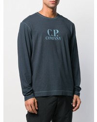 dunkelblaues bedrucktes Langarmshirt von CP Company