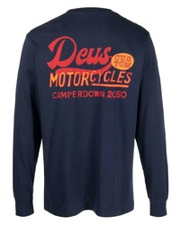 dunkelblaues bedrucktes Langarmshirt von Deus Ex Machina