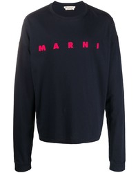 dunkelblaues bedrucktes Langarmshirt von Marni