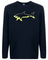 dunkelblaues bedrucktes Langarmshirt von Paul & Shark