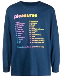 dunkelblaues bedrucktes Langarmshirt von Pleasures