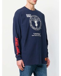 dunkelblaues bedrucktes Langarmshirt von Heron Preston