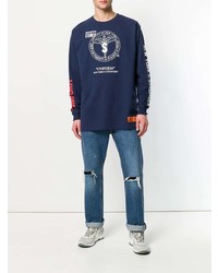 dunkelblaues bedrucktes Langarmshirt von Heron Preston