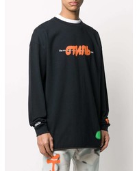 dunkelblaues bedrucktes Langarmshirt von Heron Preston