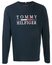dunkelblaues bedrucktes Langarmshirt von Tommy Hilfiger