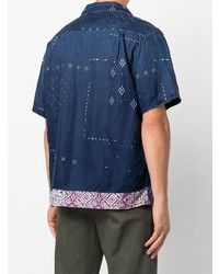 dunkelblaues bedrucktes Leinen Kurzarmhemd von KAPITAL