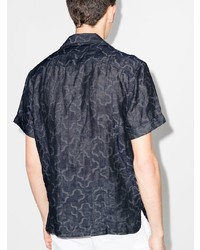 dunkelblaues bedrucktes Leinen Kurzarmhemd von Frescobol Carioca