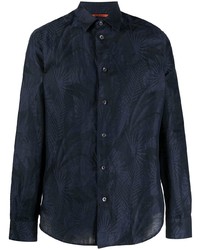 dunkelblaues bedrucktes Leinen Langarmhemd von Barena