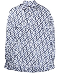 dunkelblaues bedrucktes Leinen Langarmhemd von Fendi