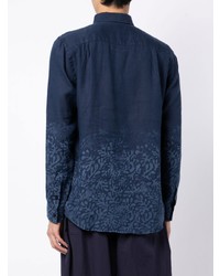 dunkelblaues bedrucktes Leinen Langarmhemd von Vilebrequin