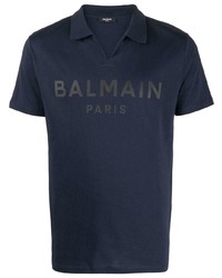 dunkelblaues bedrucktes Polohemd von Balmain