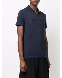 dunkelblaues bedrucktes Polohemd von Balmain