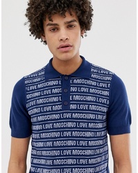 dunkelblaues bedrucktes Polohemd von Love Moschino