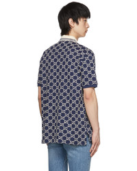 dunkelblaues bedrucktes Polohemd von Gucci