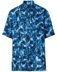 dunkelblaues bedrucktes Seide Kurzarmhemd von Burberry