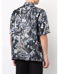 dunkelblaues bedrucktes Seide Kurzarmhemd von Fendi