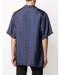 dunkelblaues bedrucktes Seide Kurzarmhemd von Gucci