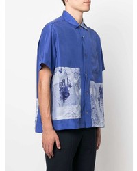dunkelblaues bedrucktes Seide Kurzarmhemd von Emporio Armani
