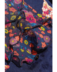dunkelblaues bedrucktes Seidekleid von Anna Sui