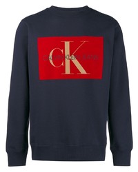 dunkelblaues bedrucktes Sweatshirt von Calvin Klein Jeans