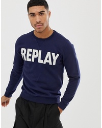 dunkelblaues bedrucktes Sweatshirt von Replay