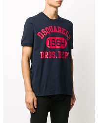 dunkelblaues bedrucktes T-Shirt mit einem Rundhalsausschnitt von DSQUARED2