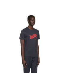 dunkelblaues bedrucktes T-Shirt mit einem Rundhalsausschnitt von Moncler Genius