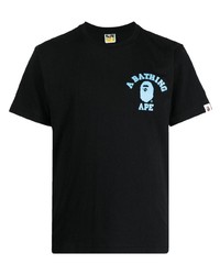 dunkelblaues bedrucktes T-Shirt mit einem Rundhalsausschnitt von A Bathing Ape