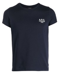 dunkelblaues bedrucktes T-Shirt mit einem Rundhalsausschnitt von A.P.C.