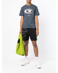 dunkelblaues bedrucktes T-Shirt mit einem Rundhalsausschnitt von AAPE BY A BATHING APE