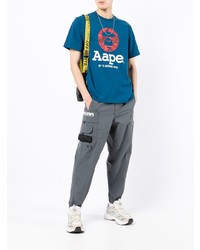 dunkelblaues bedrucktes T-Shirt mit einem Rundhalsausschnitt von AAPE BY A BATHING APE