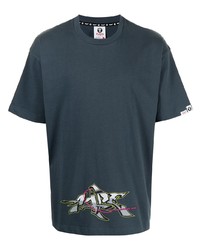 dunkelblaues bedrucktes T-Shirt mit einem Rundhalsausschnitt von AAPE BY A BATHING APE