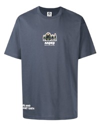 dunkelblaues bedrucktes T-Shirt mit einem Rundhalsausschnitt von AAPE BY A BATHING APE
