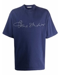 dunkelblaues bedrucktes T-Shirt mit einem Rundhalsausschnitt von Acne Studios