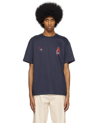 dunkelblaues bedrucktes T-Shirt mit einem Rundhalsausschnitt von Adish