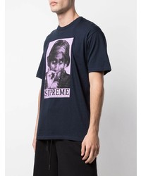 dunkelblaues bedrucktes T-Shirt mit einem Rundhalsausschnitt von Supreme