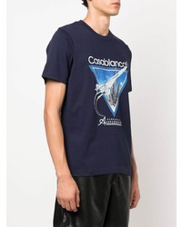 dunkelblaues bedrucktes T-Shirt mit einem Rundhalsausschnitt von Casablanca