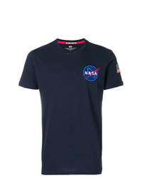 dunkelblaues bedrucktes T-Shirt mit einem Rundhalsausschnitt von Alpha Industries