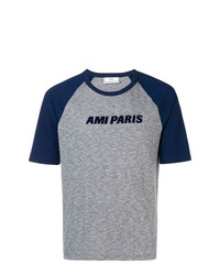 dunkelblaues bedrucktes T-Shirt mit einem Rundhalsausschnitt von AMI Alexandre Mattiussi