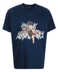 dunkelblaues bedrucktes T-Shirt mit einem Rundhalsausschnitt von Amiri